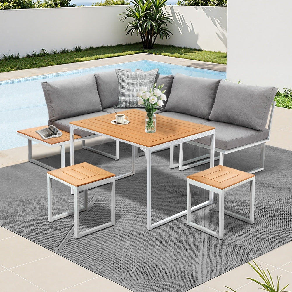 Livsip 6 Seater Outdoor Dining Sofa Set Lounge Furniture White-Outdoor Dining Set-PEROZ Accessories