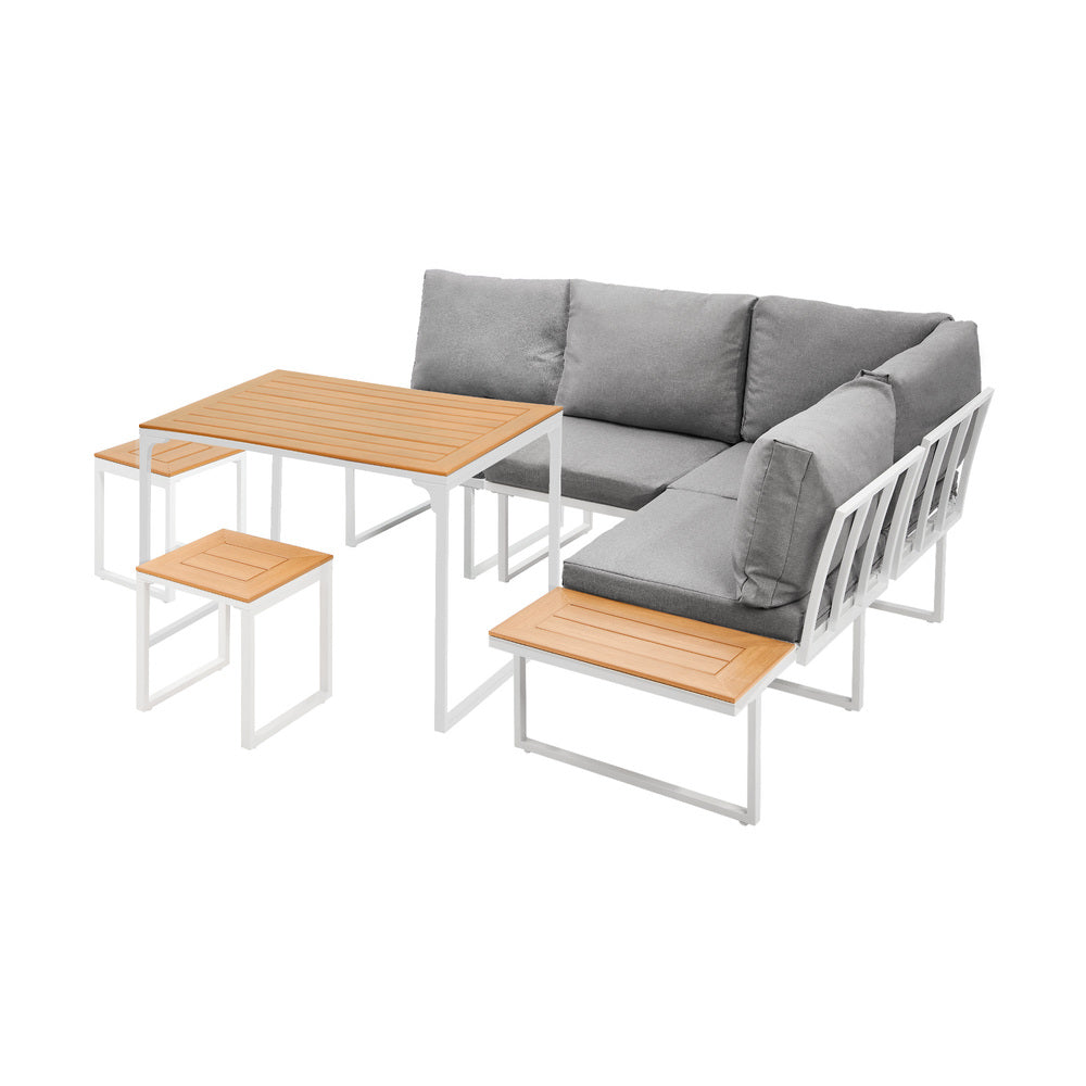 Livsip 6 Seater Outdoor Dining Sofa Set Lounge Furniture White-Outdoor Dining Set-PEROZ Accessories