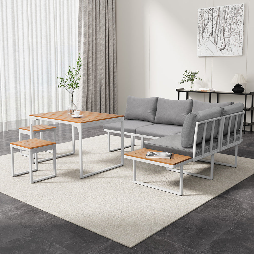 Livsip 6 Seater Outdoor Dining Sofa Set Lounge Furniture White-Outdoor Dining Set-PEROZ Accessories