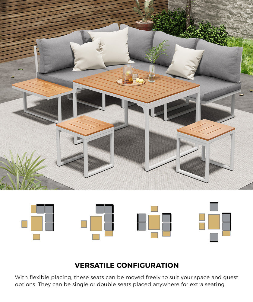 Livsip 6 Seater Outdoor Dining Sofa Set Lounge Furniture White-Outdoor Dining Set-PEROZ Accessories