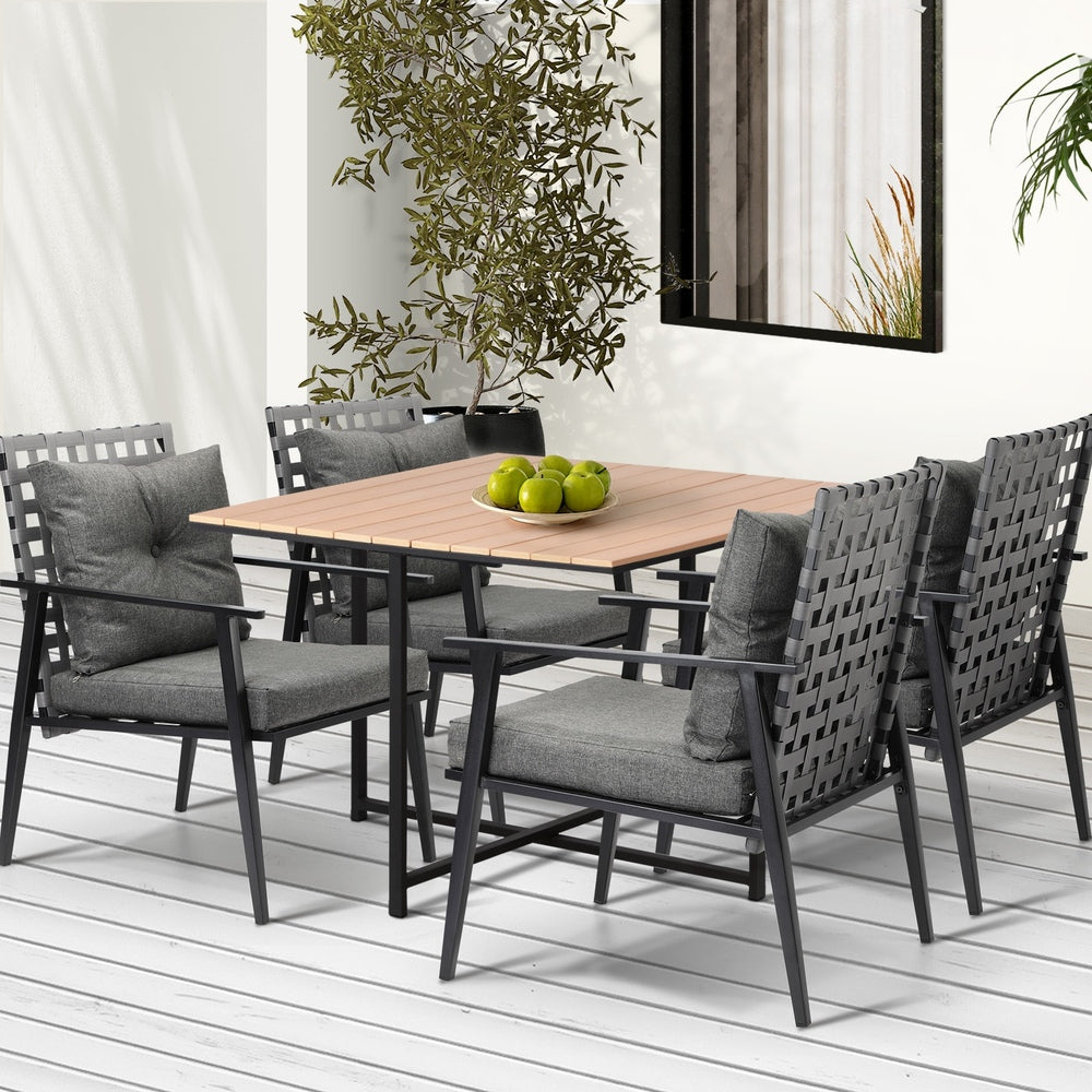 Livsip 5PCS Outdoor Dining Set Wood-plastic Table and Rattan Chairs-Outdoor Dining Set-PEROZ Accessories