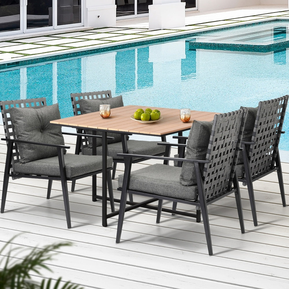 Livsip 5PCS Outdoor Dining Set Wood-plastic Table and Rattan Chairs-Outdoor Dining Set-PEROZ Accessories