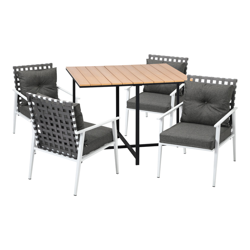 Livsip Outdoor Dining Set Rattan White Chairs Setting 5PC-Outdoor Dining Set-PEROZ Accessories
