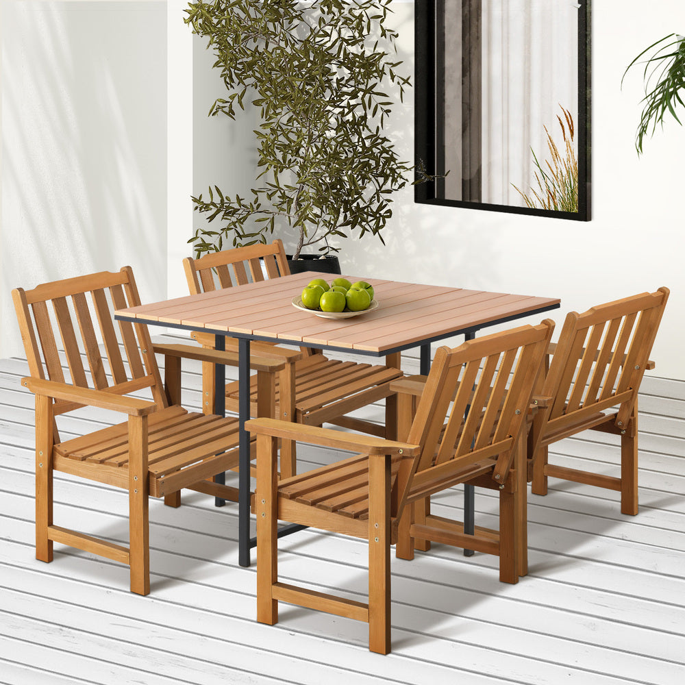 Livsip 4 Seater Outdoor Dining Set Table&Wood Chairs-Outdoor Dining Sets-PEROZ Accessories
