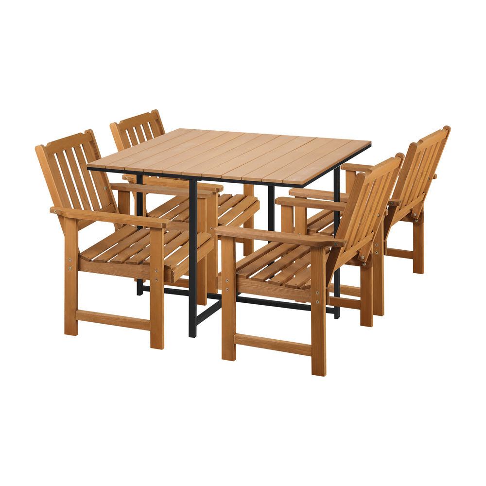 Livsip 4 Seater Outdoor Dining Set Table&Wood Chairs-Outdoor Dining Sets-PEROZ Accessories
