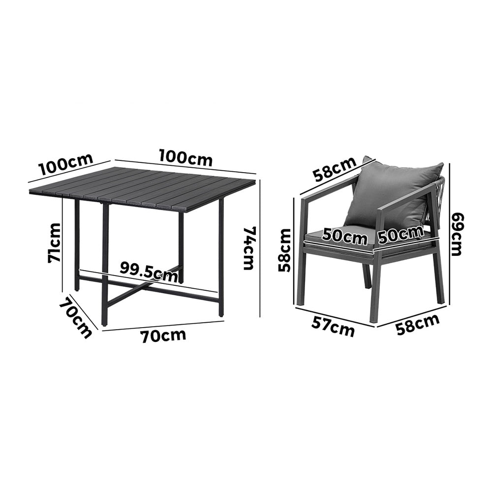 Livsip Outdoor Dining Set Garden Balck Table Setting 4 Seater-Outdoor Dining Set-PEROZ Accessories
