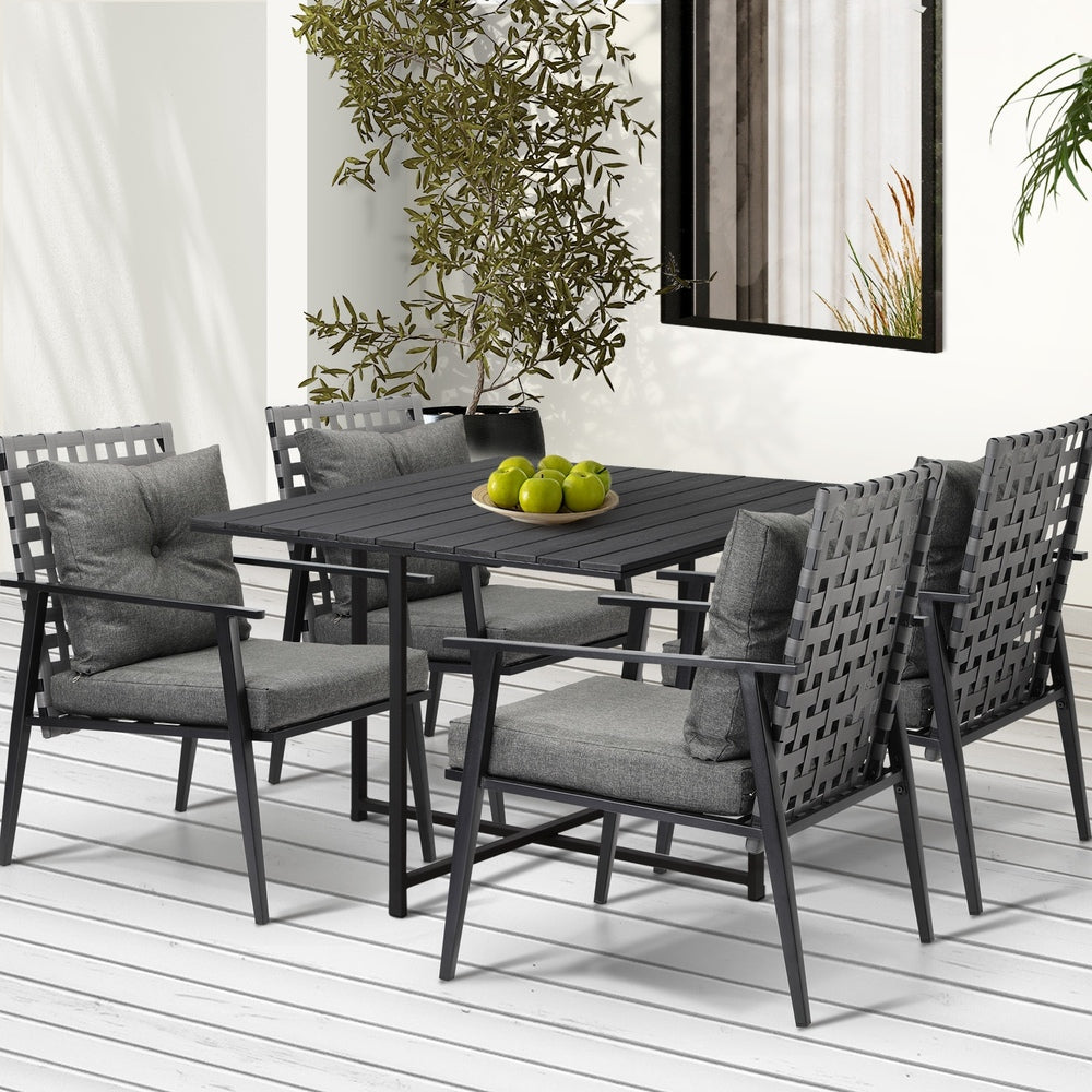 Livsip 5PCS Outdoor Dining Set Black Table and Rattan Chairs-Outdoor Dining Set-PEROZ Accessories