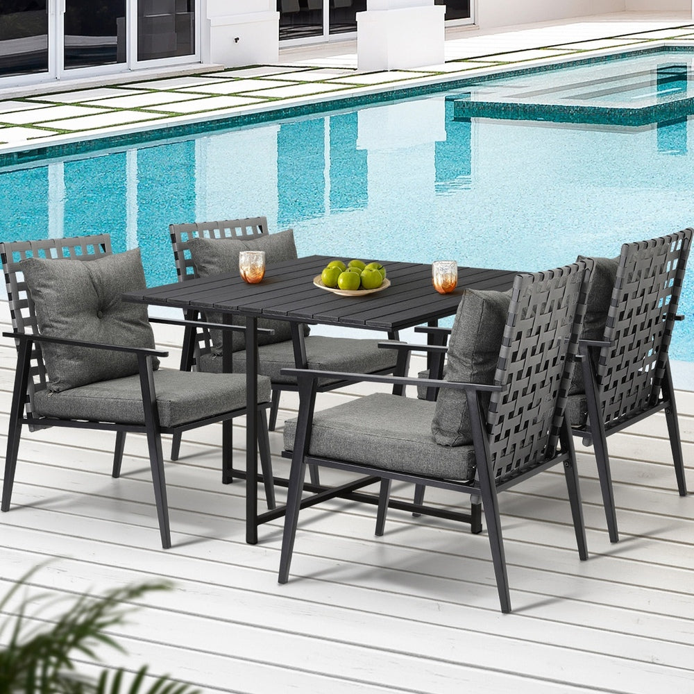 Livsip 5PCS Outdoor Dining Set Black Table and Rattan Chairs-Outdoor Dining Set-PEROZ Accessories