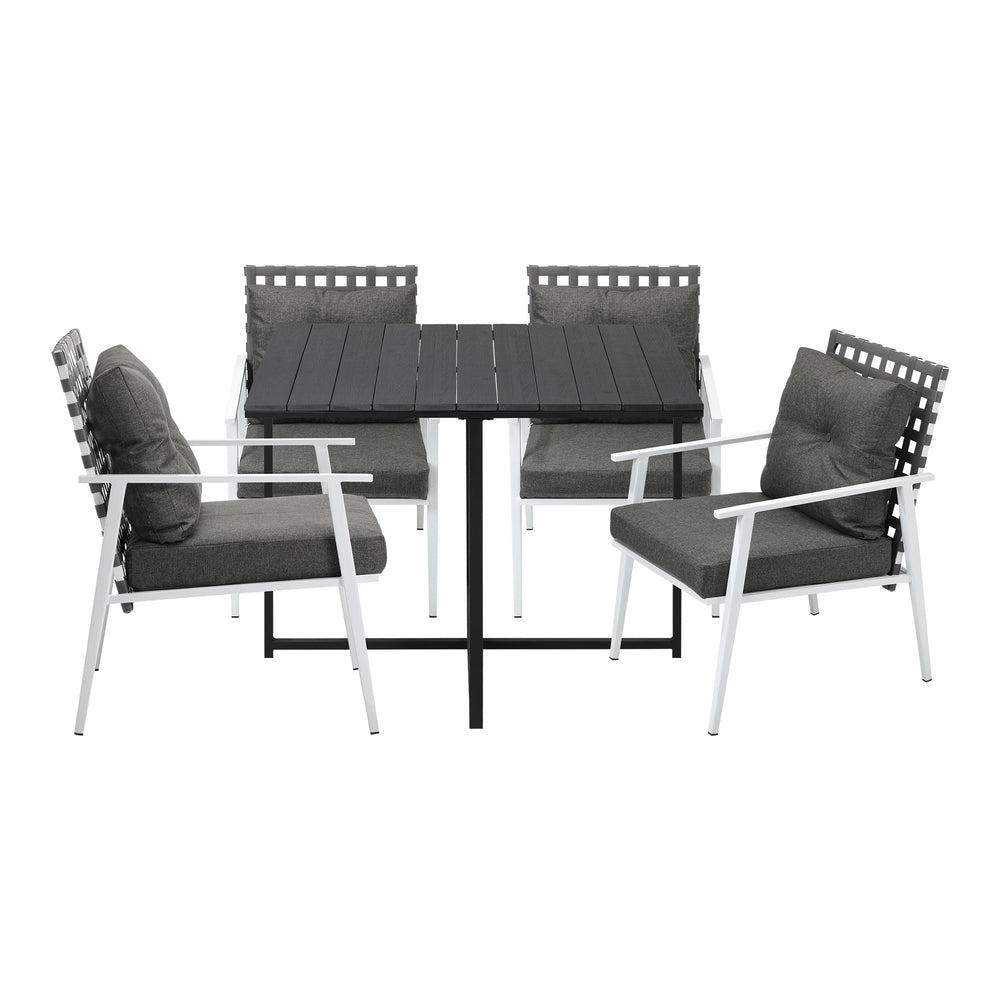 Livsip Outdoor Dining Set Balck Table Rattan White Chairs 5PC-Outdoor Dining Set-PEROZ Accessories