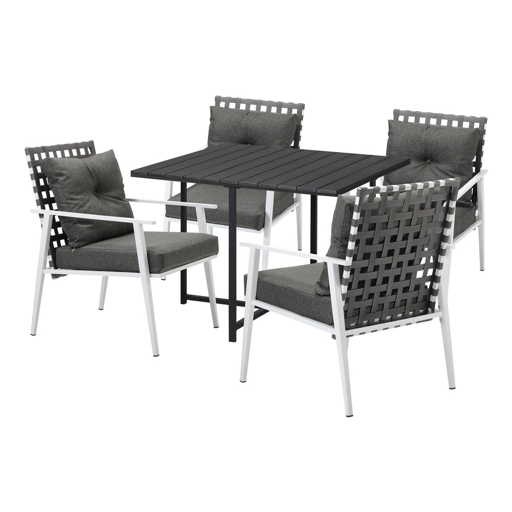 Livsip Outdoor Dining Set Balck Table Rattan White Chairs 5PC-Outdoor Dining Set-PEROZ Accessories
