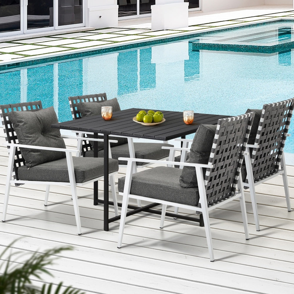 Livsip Outdoor Dining Set Balck Table Rattan White Chairs 5PC-Outdoor Dining Set-PEROZ Accessories