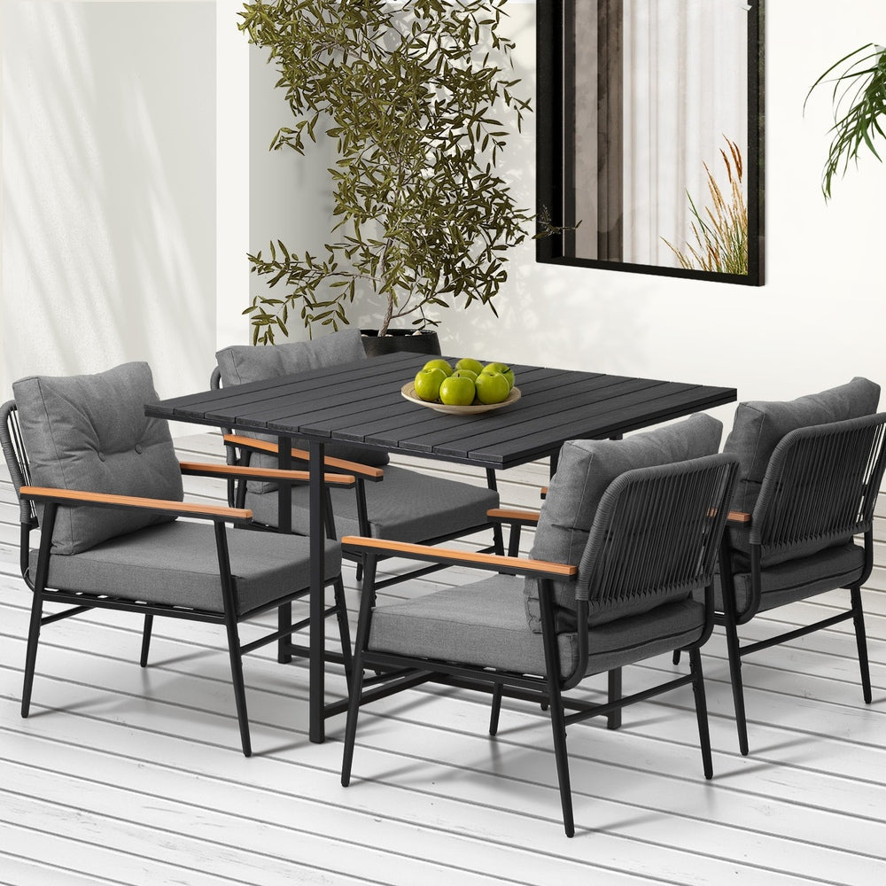 Livsip Outdoor Dining Set Garden Black Table and Chairs 4 Seater-Outdoor Dining Set-PEROZ Accessories