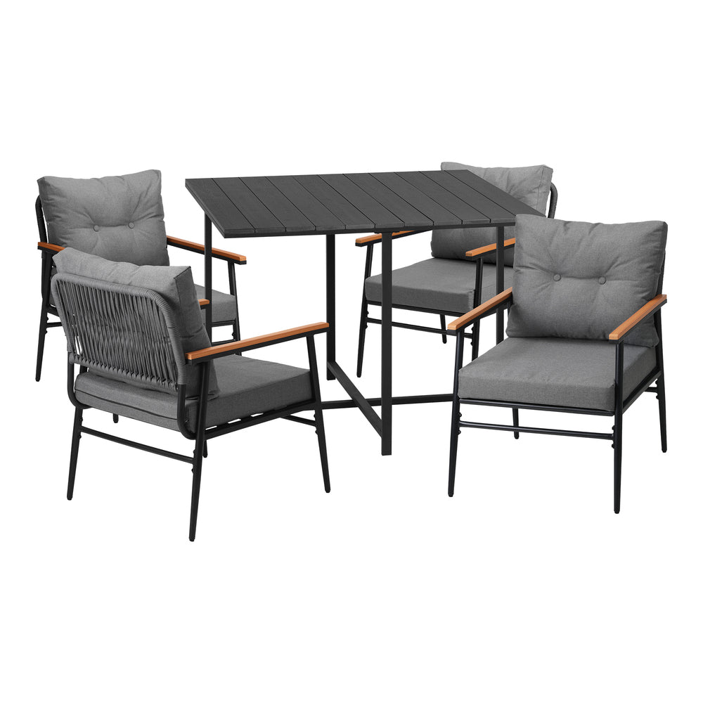 Livsip Outdoor Dining Set Garden Black Table and Chairs 4 Seater-Outdoor Dining Set-PEROZ Accessories
