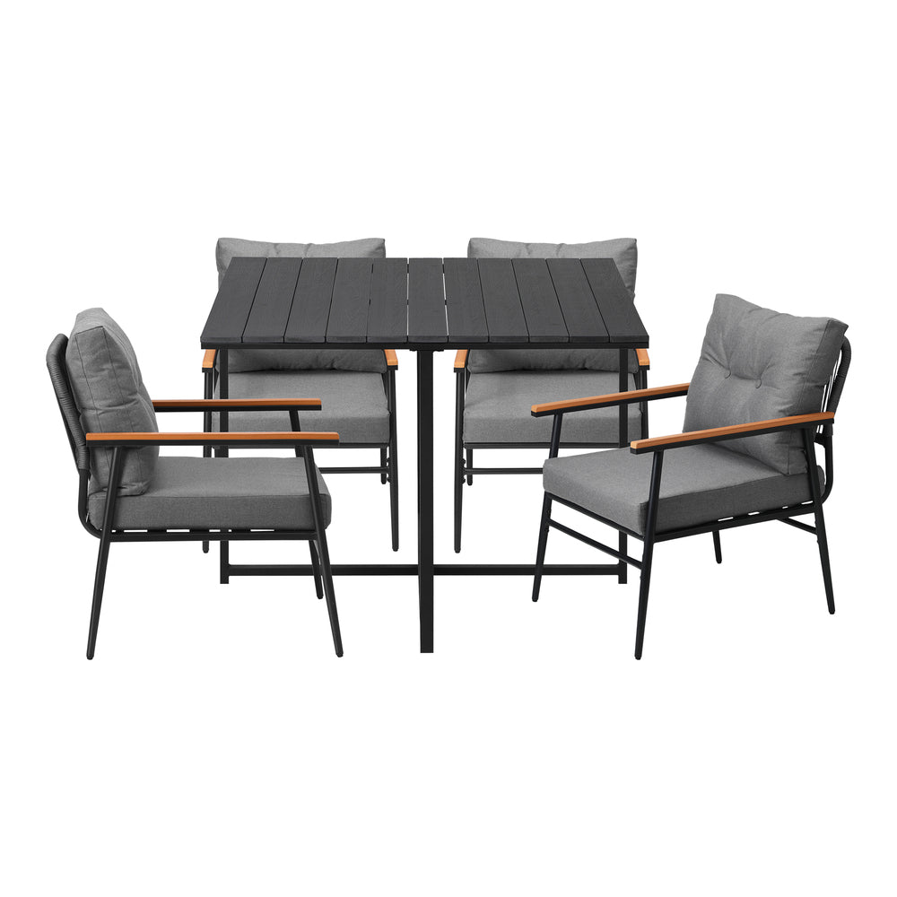 Livsip Outdoor Dining Set Garden Black Table and Chairs 4 Seater-Outdoor Dining Set-PEROZ Accessories