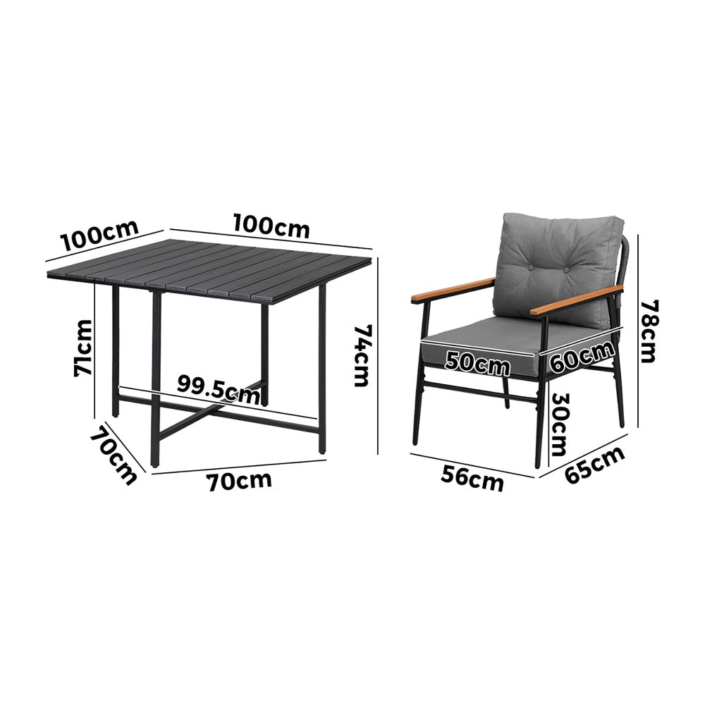 Livsip Outdoor Dining Set Garden Black Table and Chairs 4 Seater-Outdoor Dining Set-PEROZ Accessories