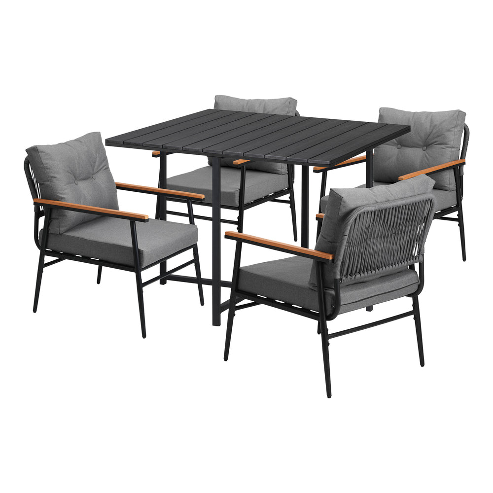 Livsip Outdoor Dining Set Garden Black Table and Chairs 4 Seater-Outdoor Dining Set-PEROZ Accessories