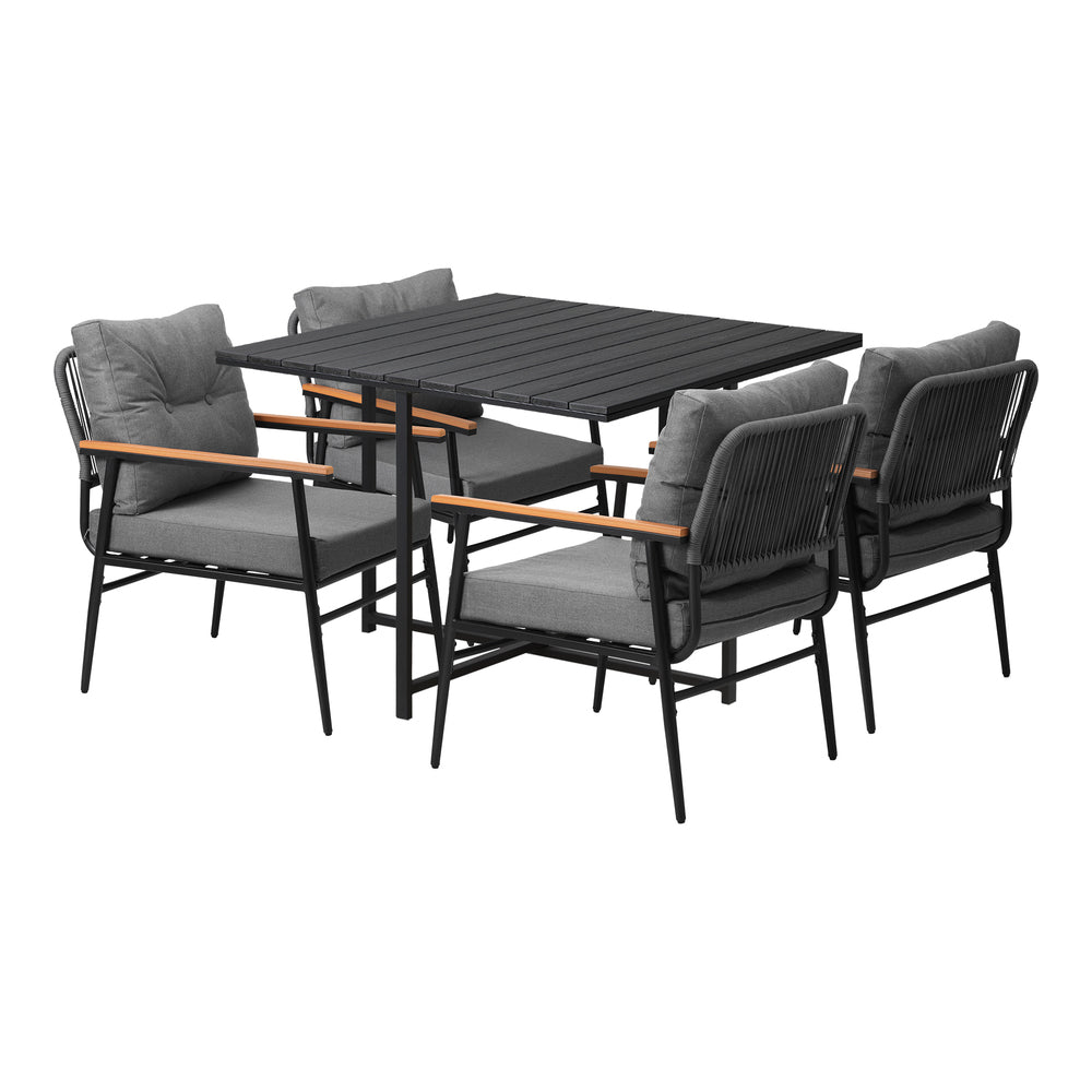 Livsip Outdoor Dining Set Garden Black Table and Chairs 4 Seater-Outdoor Dining Set-PEROZ Accessories