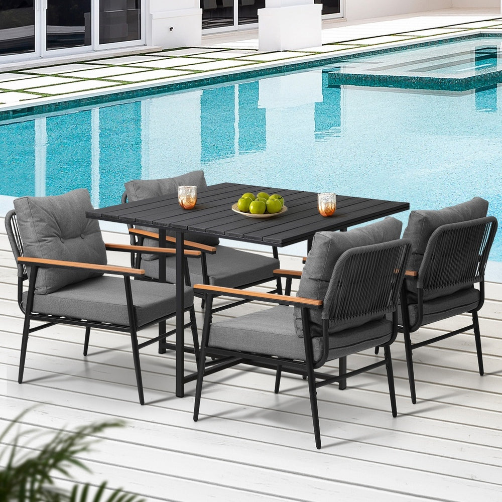 Livsip Outdoor Dining Set Garden Black Table and Chairs 4 Seater-Outdoor Dining Set-PEROZ Accessories