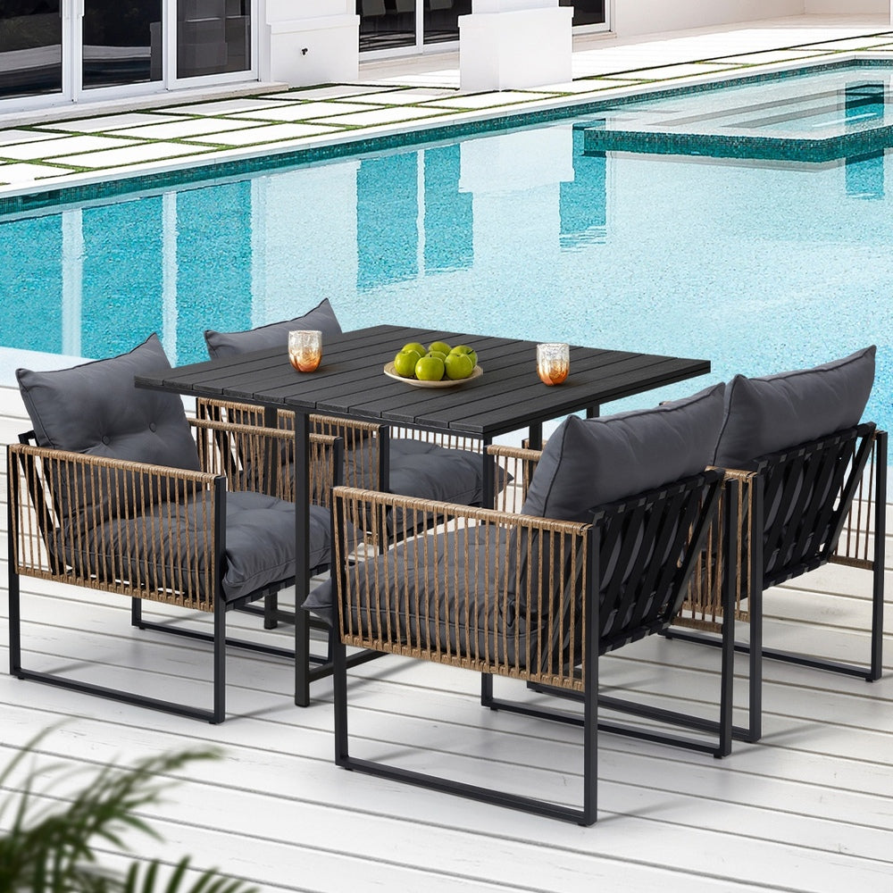 Livsip Outdoor Dining Set Black Table 4 Seater-Outdoor Dining Set-PEROZ Accessories