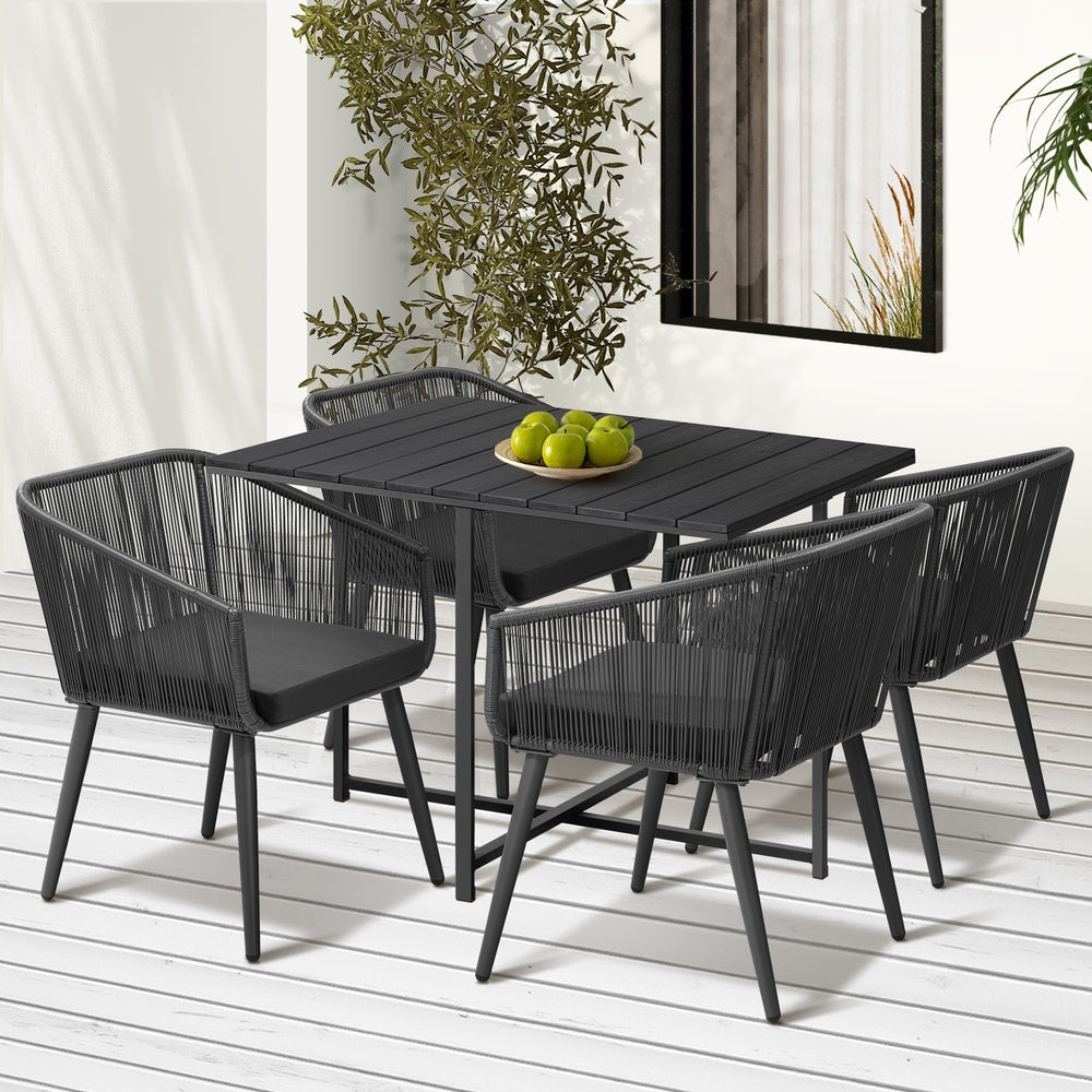 Livsip 5PCS Outdoor Dining Set Black Table Lounge Chairs-Outdoor Dining Set-PEROZ Accessories