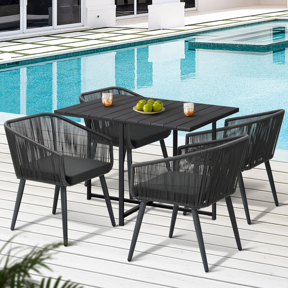 Livsip 5PCS Outdoor Dining Set Black Table Lounge Chairs-Outdoor Dining Set-PEROZ Accessories