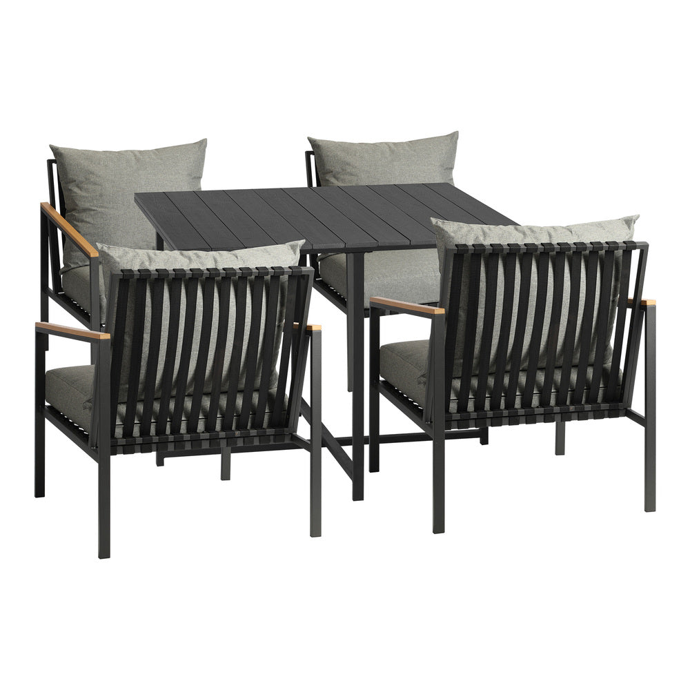 Livsip 4 Seater Outdoor Dining Set Wood-Plastic Black Table and Sofa Chairs-Outdoor Dining Set-PEROZ Accessories