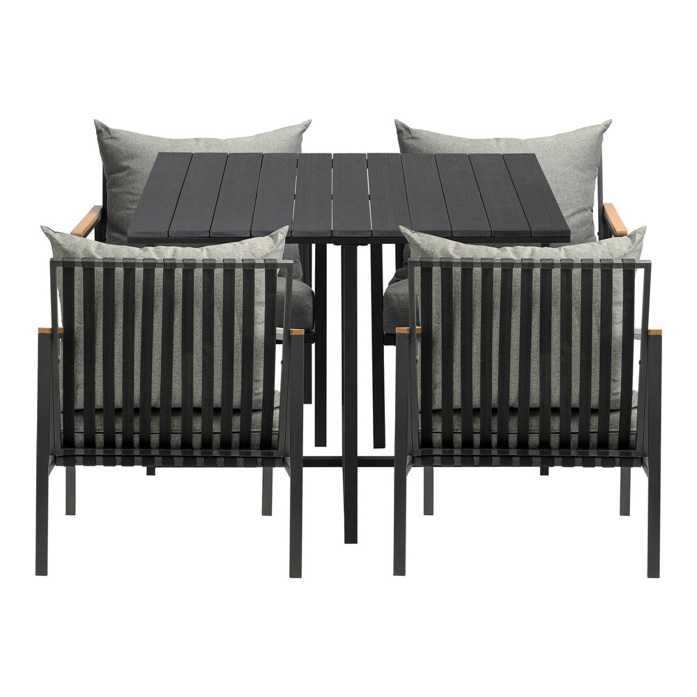 Livsip 4 Seater Outdoor Dining Set Wood-Plastic Black Table and Sofa Chairs-Outdoor Dining Set-PEROZ Accessories