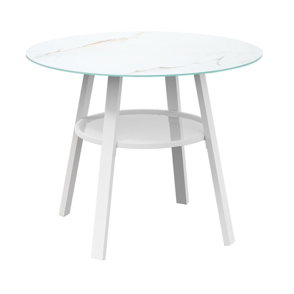 Livsip Outdoor Dining Table w/ Storage Shelf White 90cm-Dining Table-PEROZ Accessories
