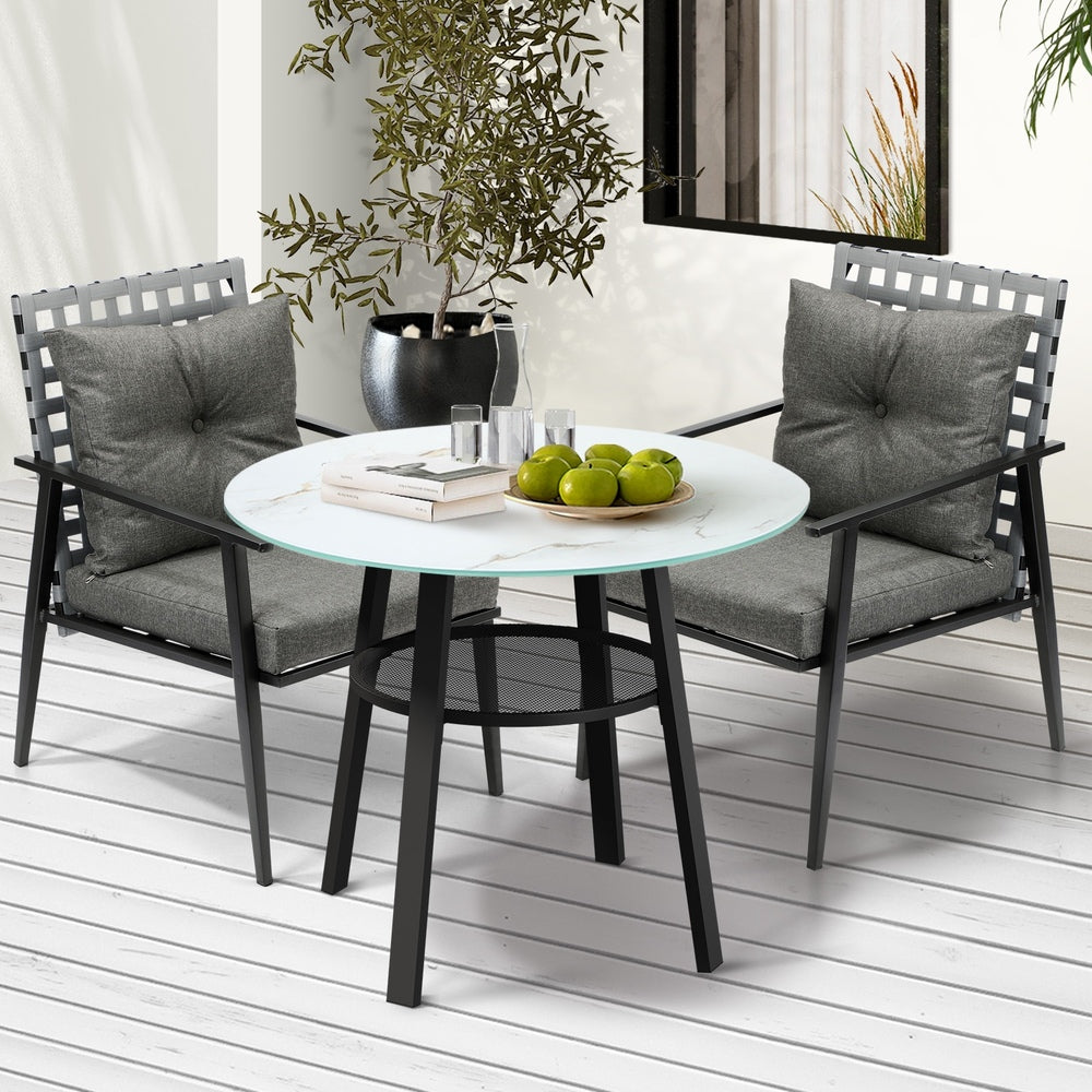 Livsip Outdoor Dining Set 2 Seater Rattan Armchair Glass Table-Outdoor Dining Set-PEROZ Accessories
