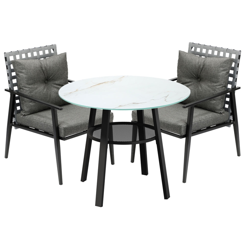 Livsip Outdoor Dining Set 2 Seater Rattan Armchair Glass Table-Outdoor Dining Set-PEROZ Accessories