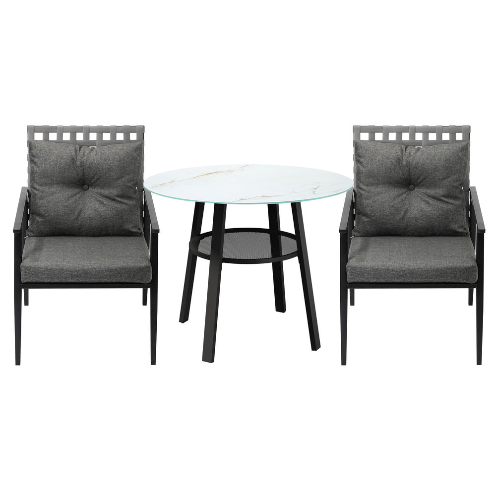 Livsip Outdoor Dining Set 2 Seater Rattan Armchair Glass Table-Outdoor Dining Set-PEROZ Accessories