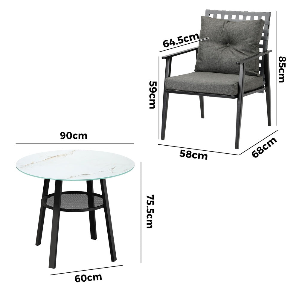 Livsip Outdoor Dining Set 2 Seater Rattan Armchair Glass Table-Outdoor Dining Set-PEROZ Accessories