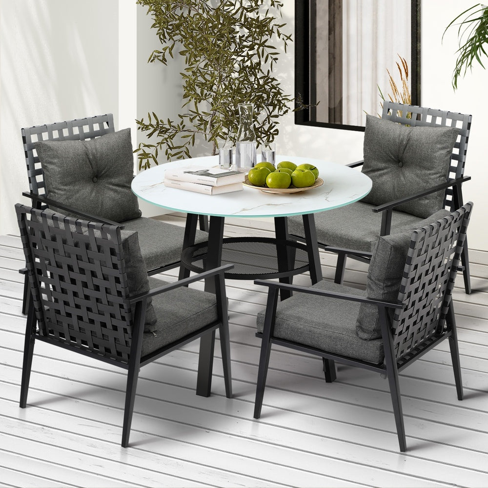 Livsip Outdoor Dining Set 4 Seater Rattan Armchair Glass Table-Outdoor Dining Set-PEROZ Accessories