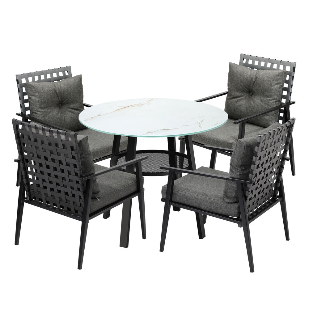 Livsip Outdoor Dining Set 4 Seater Rattan Armchair Glass Table-Outdoor Dining Set-PEROZ Accessories