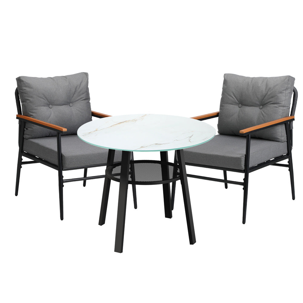 Livsip Outdoor Dining Set 3PC Lounge Setting Table Storage Shelf-Outdoor Dining Set-PEROZ Accessories