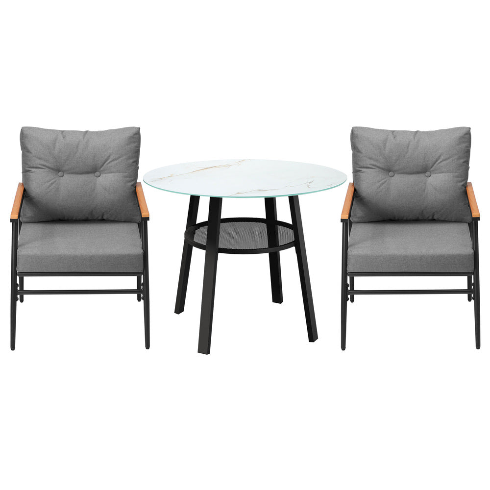 Livsip Outdoor Dining Set 3PC Lounge Setting Table Storage Shelf-Outdoor Dining Set-PEROZ Accessories