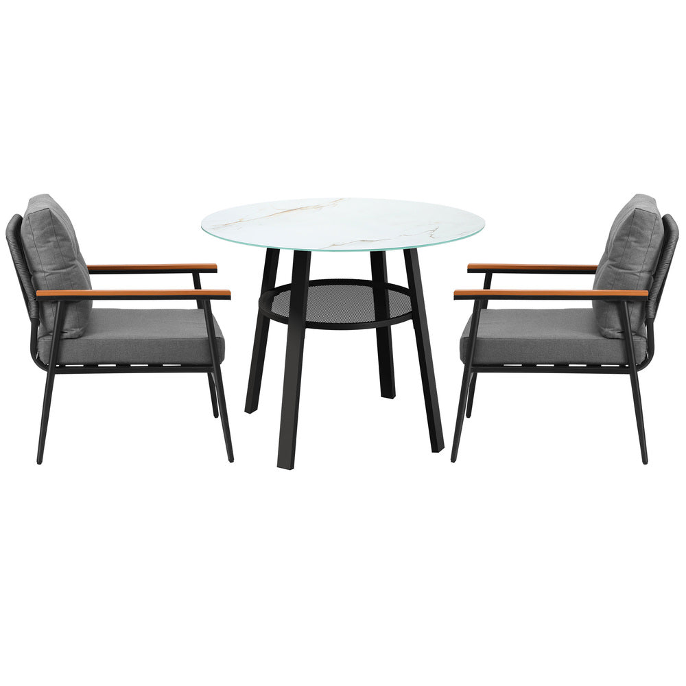 Livsip Outdoor Dining Set 3PC Lounge Setting Table Storage Shelf-Outdoor Dining Set-PEROZ Accessories