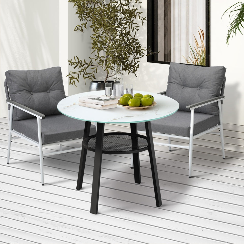 Livsip Outdoor Dining Set 2 Seater Marble Tempered Glass Table-Outdoor Dining Set-PEROZ Accessories