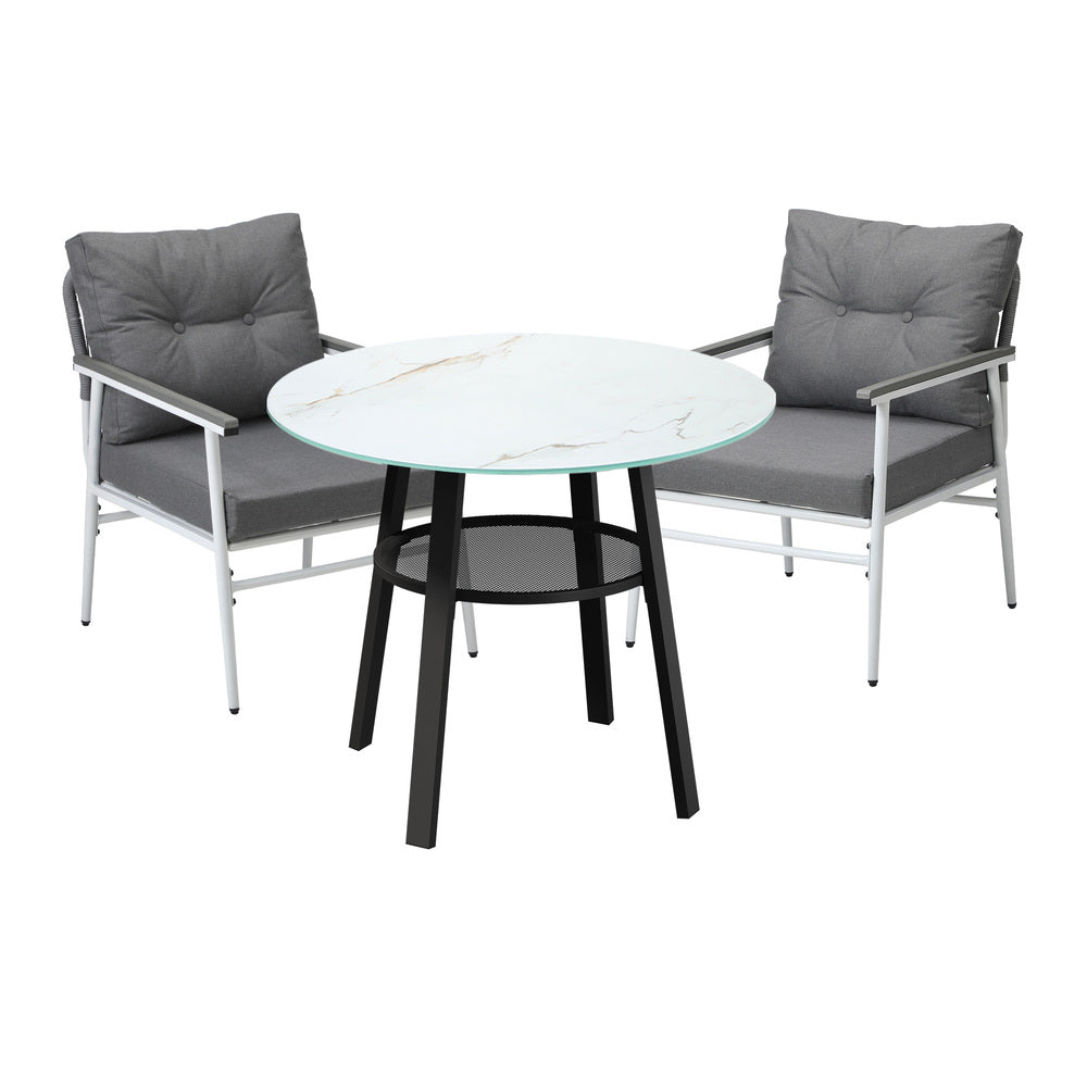 Livsip Outdoor Dining Set 2 Seater Marble Tempered Glass Table-Outdoor Dining Set-PEROZ Accessories
