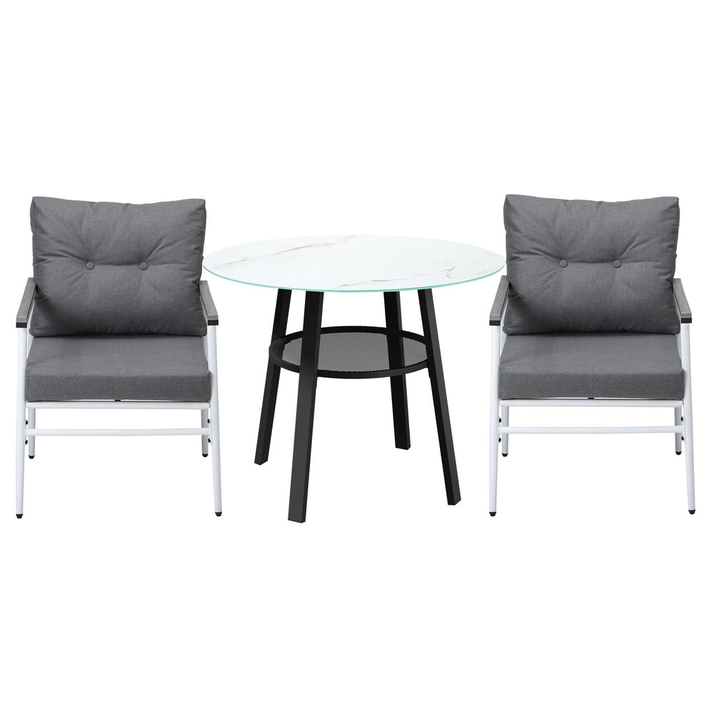 Livsip Outdoor Dining Set 2 Seater Marble Tempered Glass Table-Outdoor Dining Set-PEROZ Accessories
