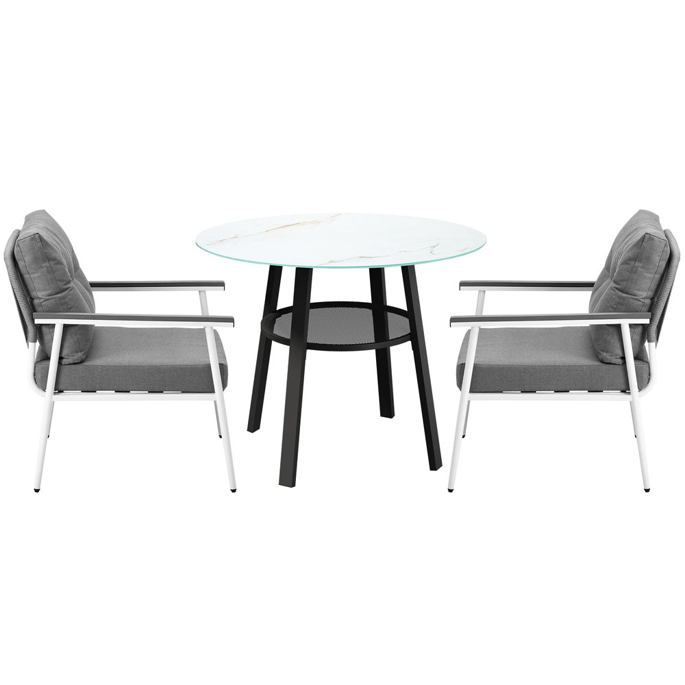 Livsip Outdoor Dining Set 2 Seater Marble Tempered Glass Table-Outdoor Dining Set-PEROZ Accessories