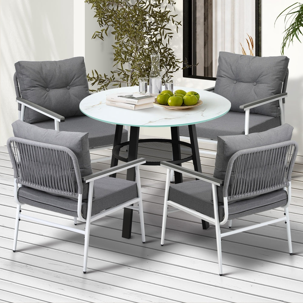 Livsip Outdoor Dining Set 4 Seater Marble Tempered Glass Table-Outdoor Dining Set-PEROZ Accessories