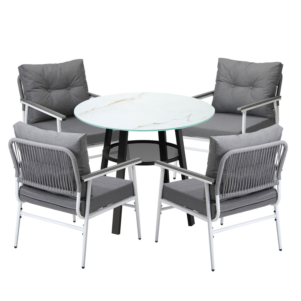 Livsip Outdoor Dining Set 4 Seater Marble Tempered Glass Table-Outdoor Dining Set-PEROZ Accessories