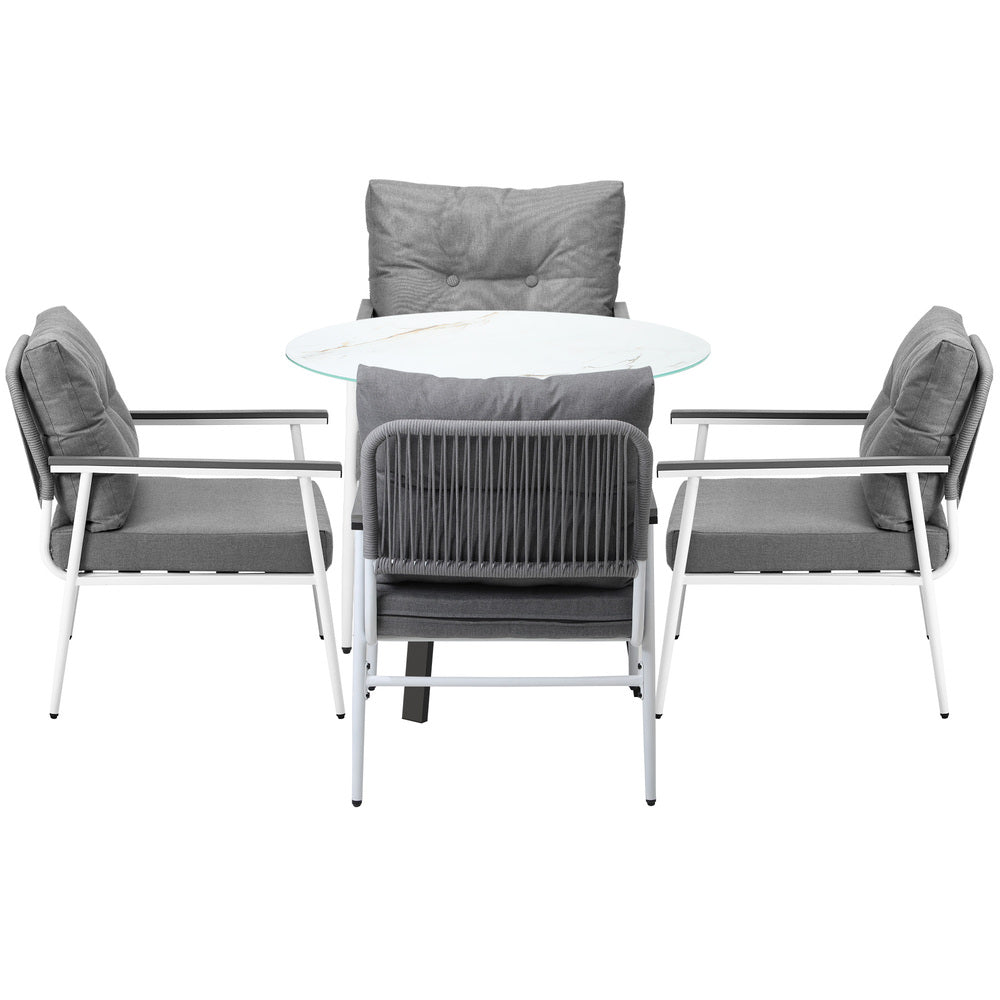 Livsip Outdoor Dining Set 4 Seater Marble Tempered Glass Table-Outdoor Dining Set-PEROZ Accessories