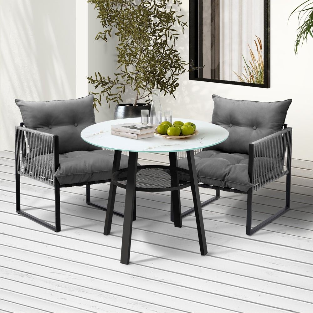 Livsip 3PCS Outdoor Dining Set Round Table PE Wicker Chairs-Outdoor Dining Set-PEROZ Accessories