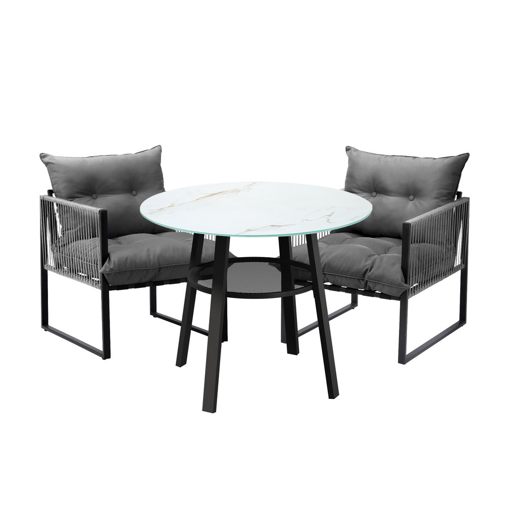 Livsip 3PCS Outdoor Dining Set Round Table PE Wicker Chairs-Outdoor Dining Set-PEROZ Accessories