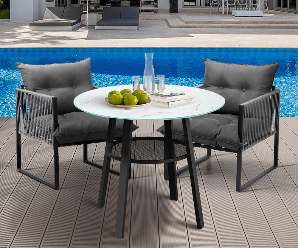 Livsip 3PCS Outdoor Dining Set Round Table PE Wicker Chairs-Outdoor Dining Set-PEROZ Accessories