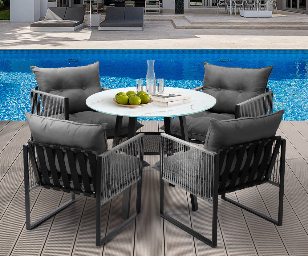 Livsip 5PCS Outdoor Dining Set Round Table PE Wicker Chairs-Outdoor Dining Set-PEROZ Accessories
