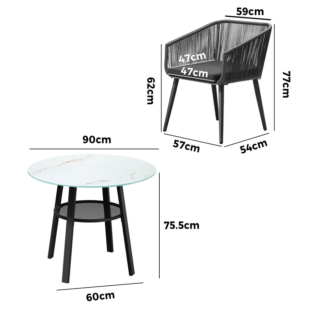Livsip 3PCS Outdoor Dining Set Marble-style Table-Outdoor Dining Set-PEROZ Accessories