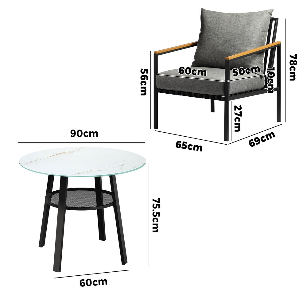 Livsip Outdoor Dining Setting Table Sofa Chairs 3PCS-Outdoor Dining Set-PEROZ Accessories